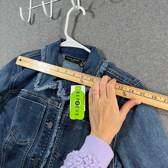 Susan Graver Stretch Denim Button-Front Size XX-Small Frayed Jean Jacket Blue - Picture 10 of 10